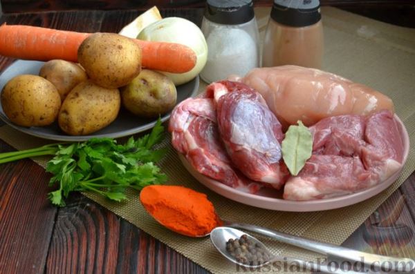Густой немецкий суп "Пихельштайнер" из свинины, говядины и курицы